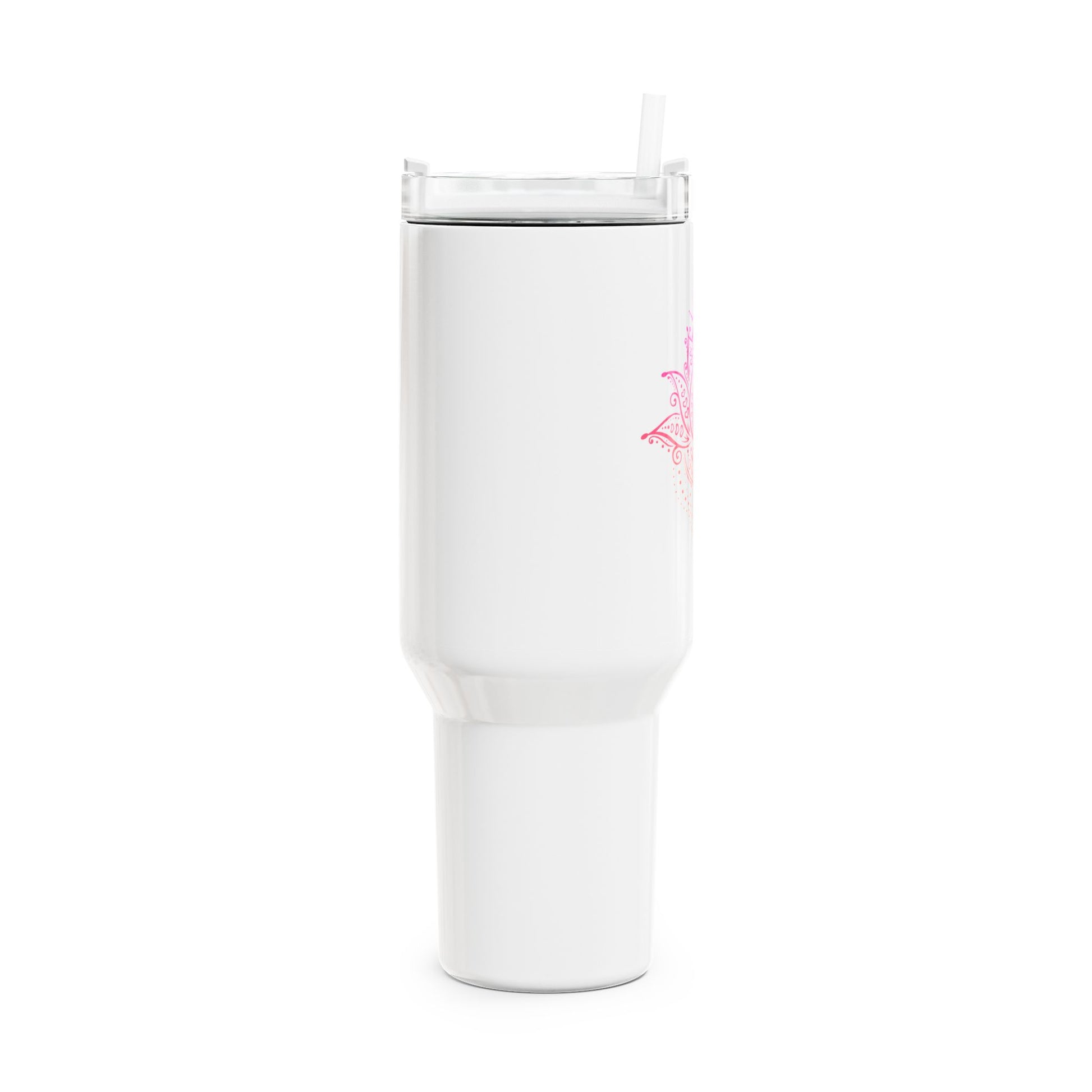 LOTUSBLUME PINK HANDGEZEICHNET KUNSTDRUCK • Tumbler mit Henkel & Strohhalm • XXL Reisebecher 1,2L - YOGA SANTA