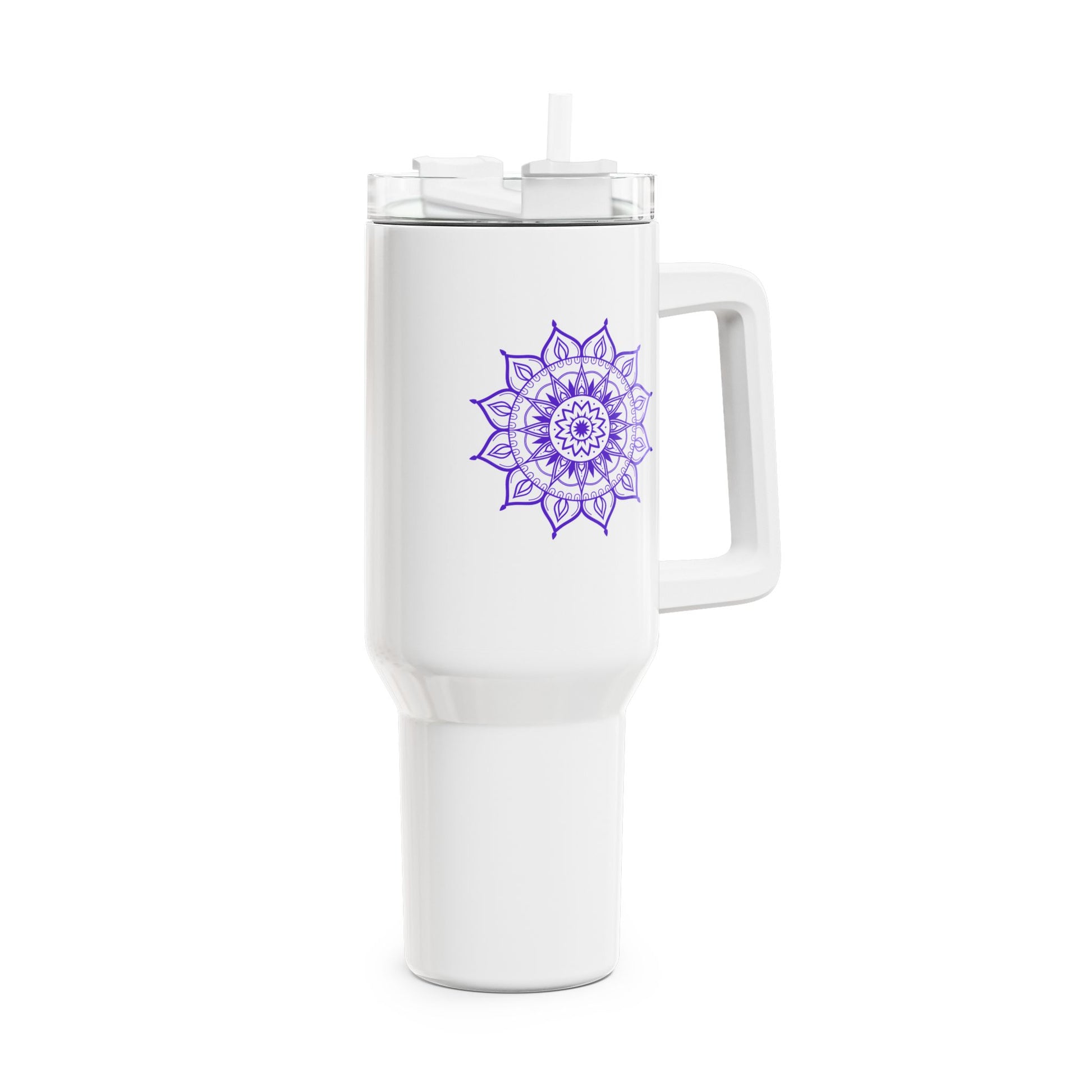 MANDALA LILA BLUME VIOLET • Tumbler mit Henkel & Strohhalm • XXL Reisebecher 1,2L - YOGA SANTA