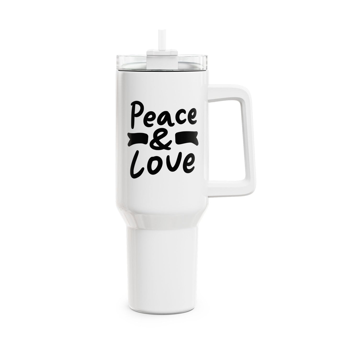 PEACE & LOVE - HIPPIE FRIEDENSNACHRICHT • Tumbler mit Henkel & Strohhalm • XXL Reisebecher 1,2L - YOGA SANTA