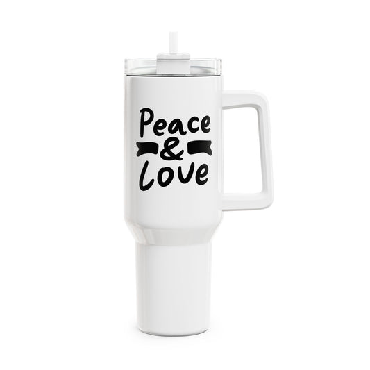 PEACE & LOVE - HIPPIE FRIEDENSNACHRICHT • Tumbler mit Henkel & Strohhalm • XXL Reisebecher 1,2L - YOGA SANTA