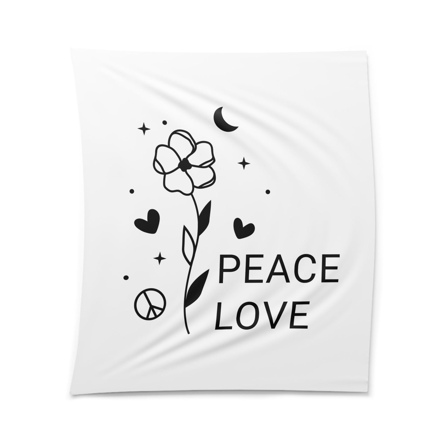 PEACE LOVE BLUME • Wandtuch • Wandttepich Schwarz Weiß • Wanddekor in v. Größen bis XXL