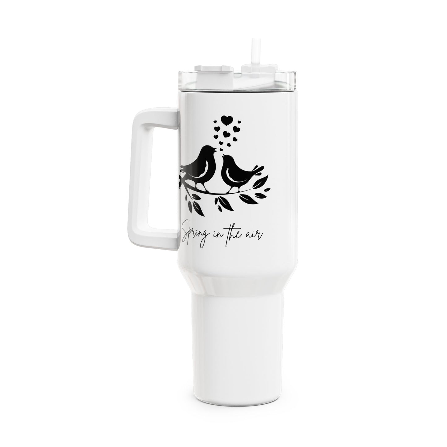 SPRING IS IN THE AIR - VÖGELCHEN VERLIEBT HERZ • Tumbler mit Henkel & Strohhalm • XXL Reisebecher 1,2L