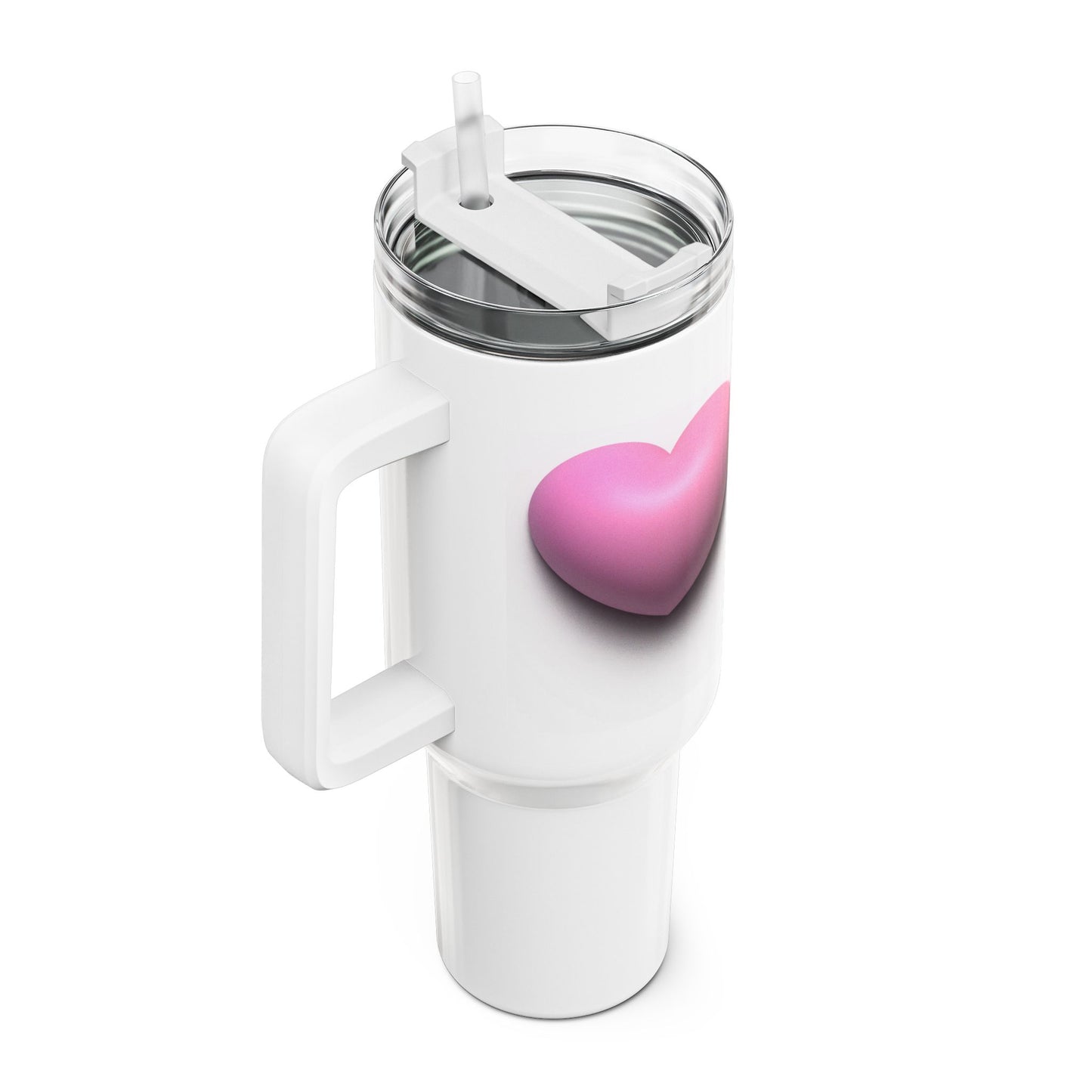 HERZ PINK ROSA PASTELL 3D Illusion  • Tumbler mit Henkel & Strohhalm • XXL Reisebecher 1,2L