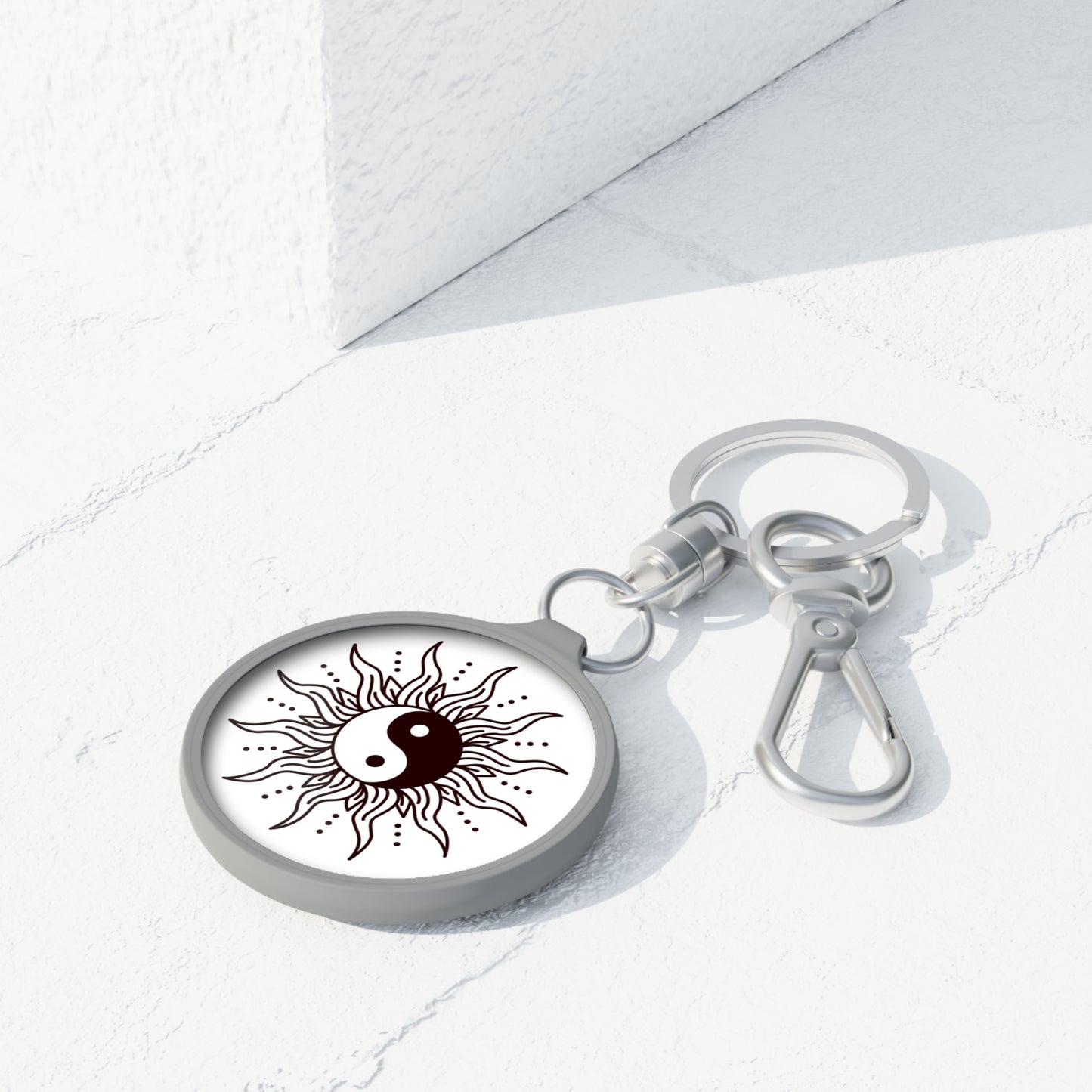 YING YANG SONNE - Spirituelles Symbol Buddhistisches • Edler Luxus Schlüsselanhänger mit Karabiner für Frauen & Männer