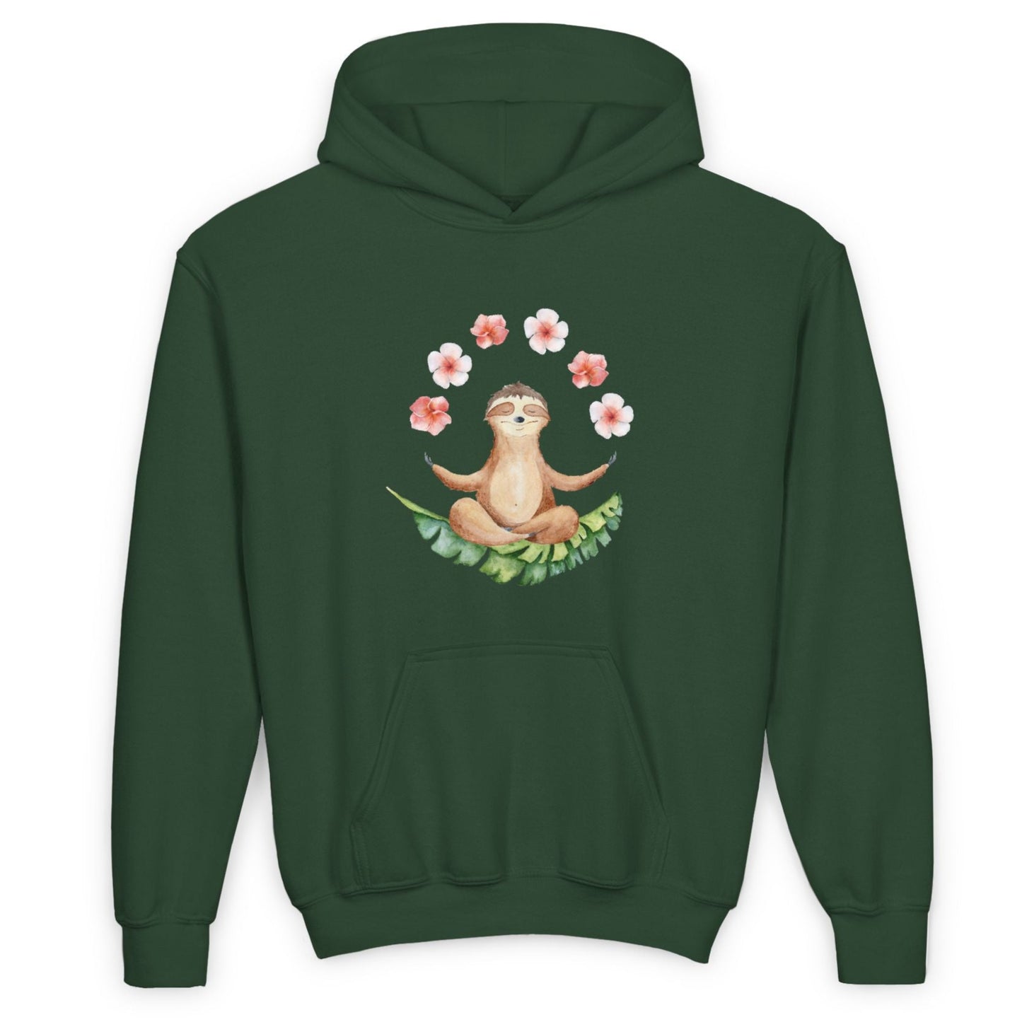 FAULTIER MEDITATION TIERYOGA NIEDLICH SÜß MIT BLUMEN • Kinder Hoodie für Mädchen & Jungen (7–16 Jahre) | Kuschelweiche Baumwolle 🌿