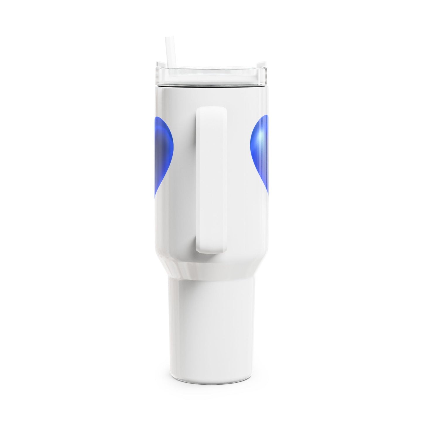 BLAUES HERZ GLÄNZEND 3D ILLUSION • Tumbler mit Henkel & Strohhalm • XXL Reisebecher 1,2L