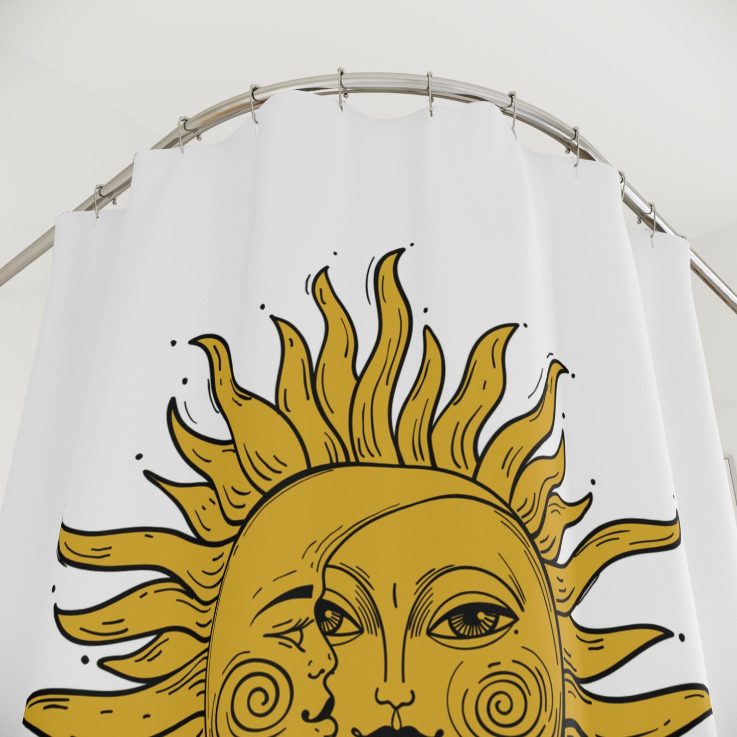 SONNE MOND RETRO CLIPART • Hochwertiger, Schöner Duschvorhang 180x200 cm Weiss
