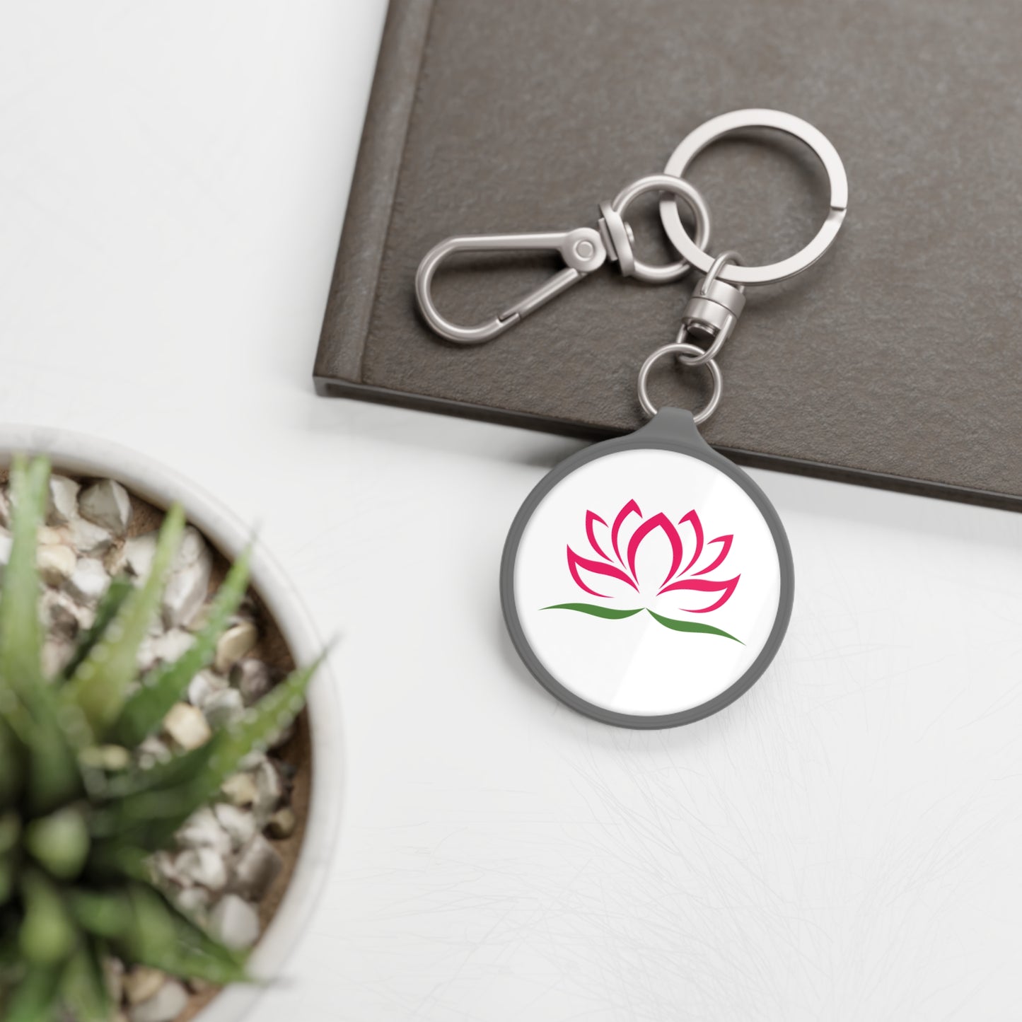 LOTUSBLÜTE PINK ZEICHNUNUNG MINIMALISITSCH • Edler Luxus Schlüsselanhänger mit Karabiner für Frauen & Männer