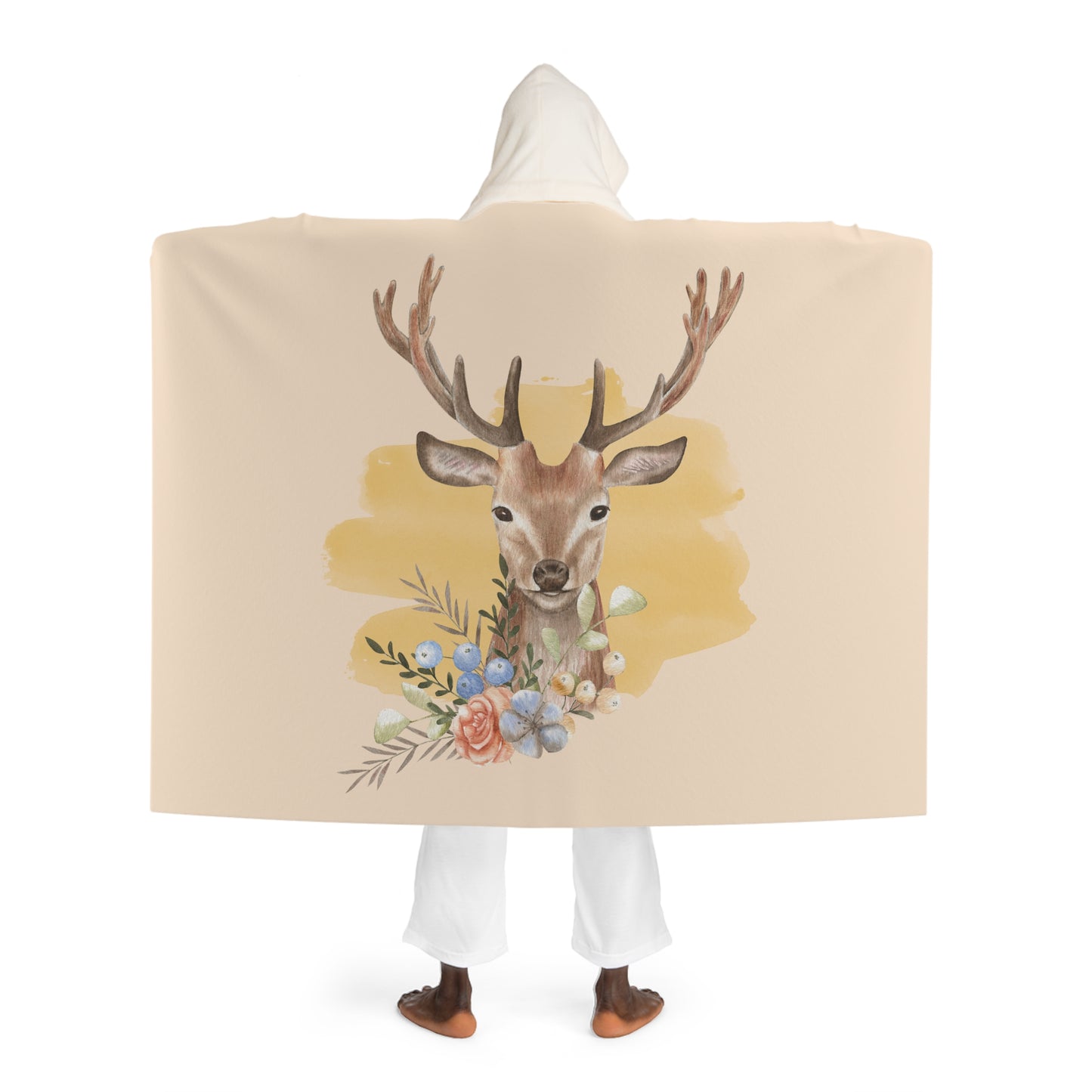 HIRSCH LANDHAUS STIL • Kapuzen Kuscheldecke Beige Creme • Wohndecke Sherpa 130cm x 180cm