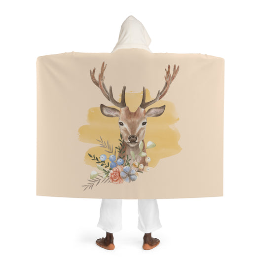 HIRSCH LANDHAUS STIL • Kapuzen Kuscheldecke Beige Creme • Wohndecke Sherpa 130cm x 180cm