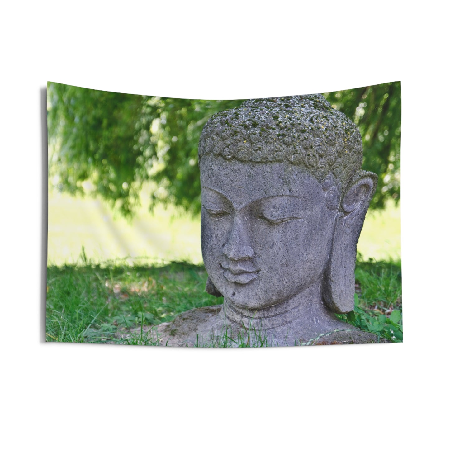 BUDDHAFIGUR IN NATUR GRÜNE PFLANZENBLÄTTER • Wandtuch • Wandttepich • Wanddekor in v. Größen bis XXL