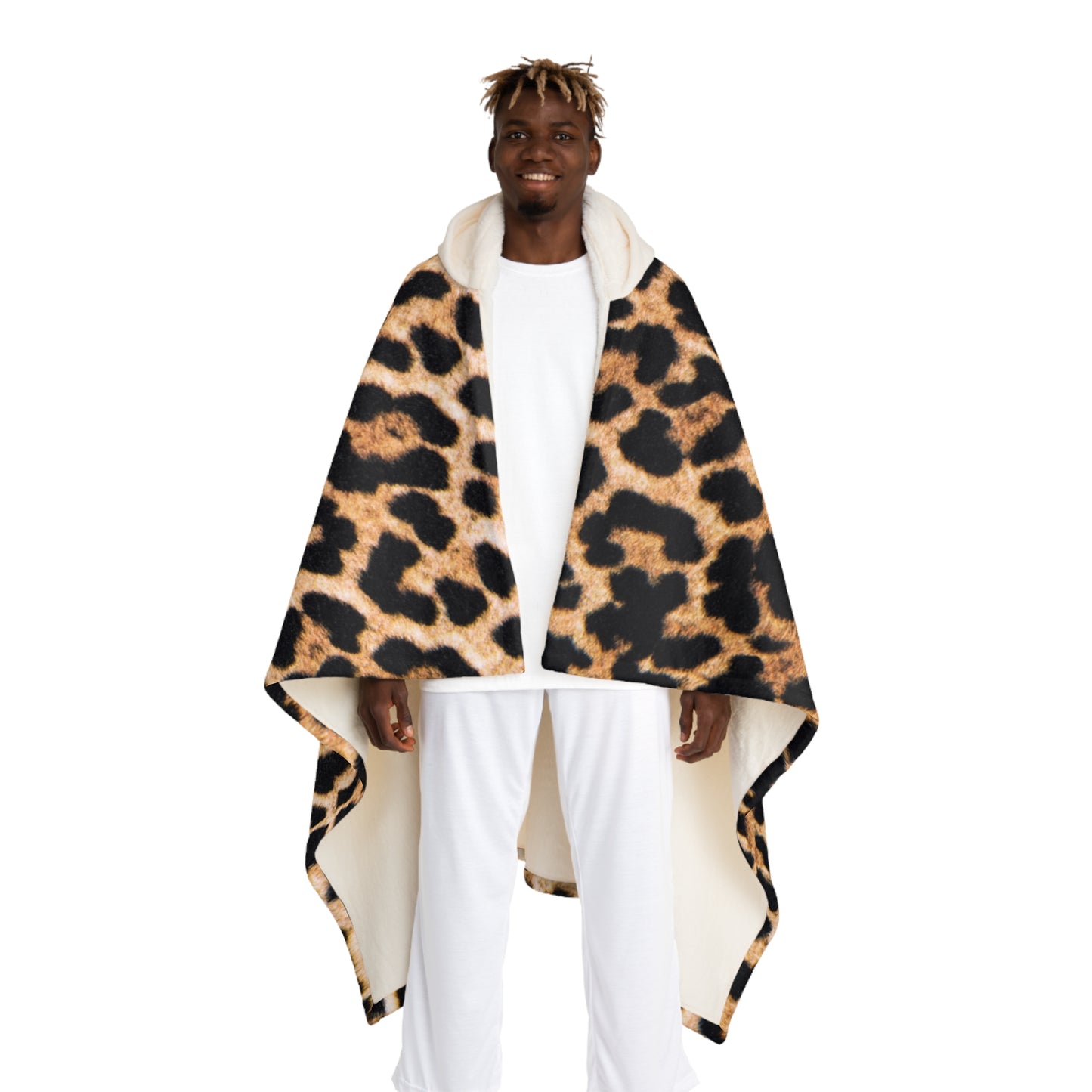 LEOPARDEN PRINT LEO • Kapuzen Kuscheldecke • Wohndecke Sherpa 130cm x 180cm