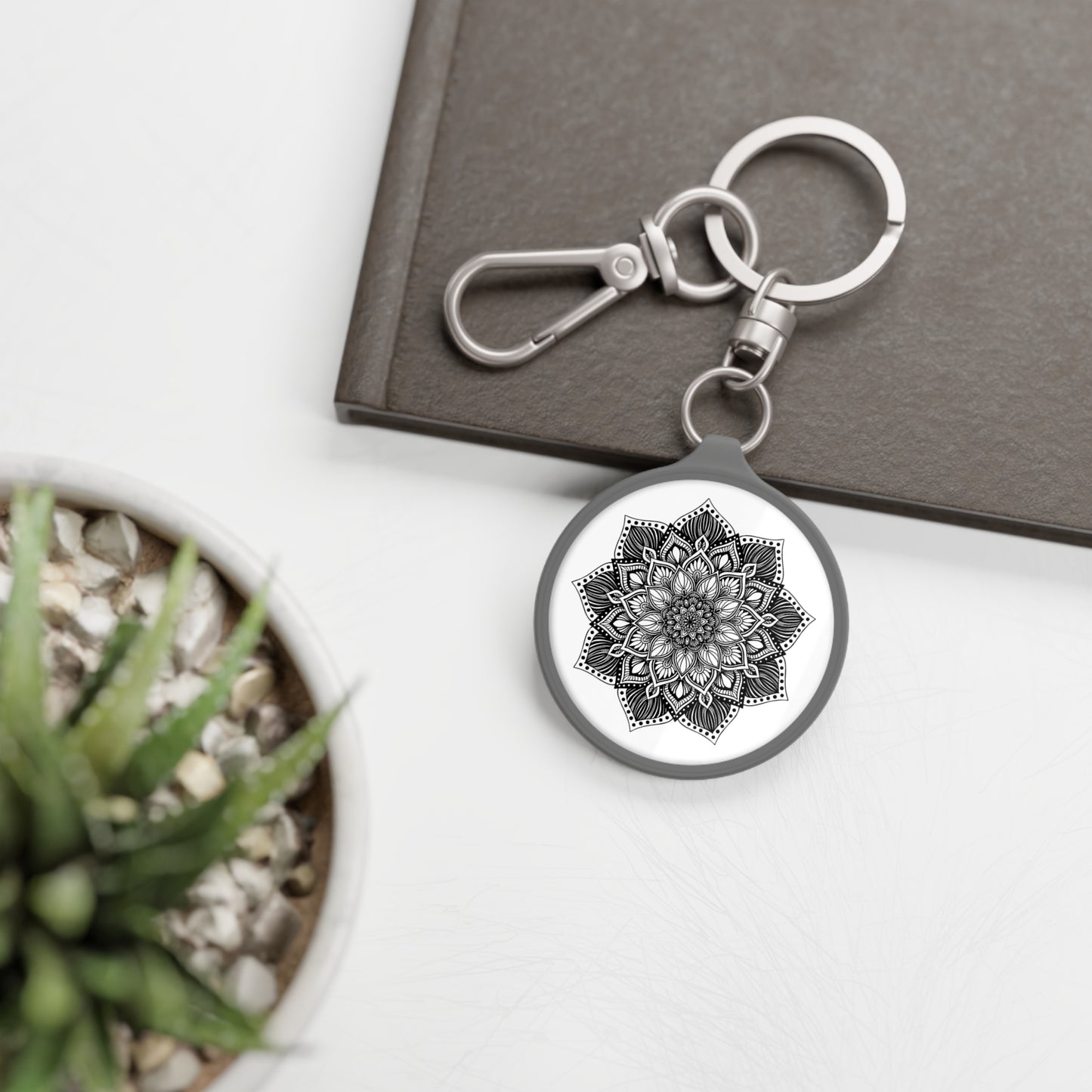 MANDALA ZEICHNUNG • Edler Luxus Schlüsselanhänger mit Karabiner für Frauen & Männer