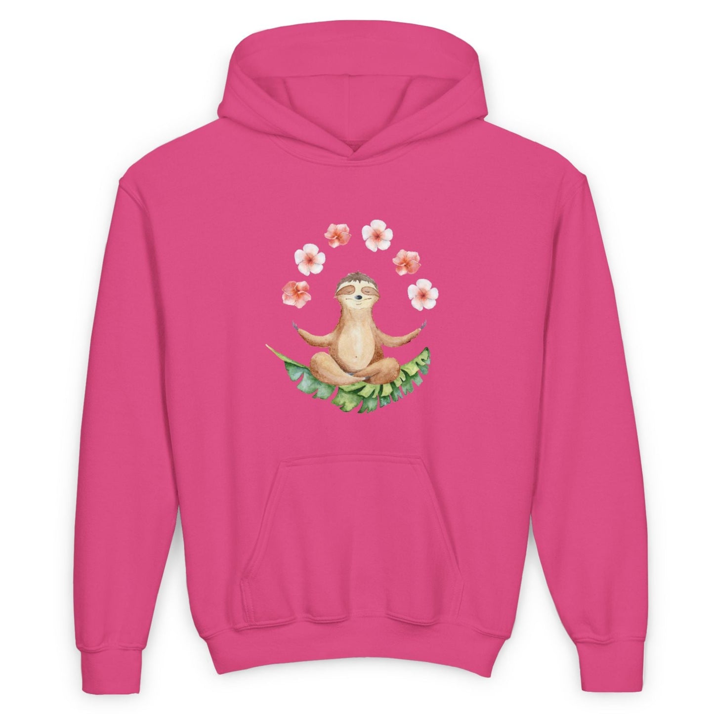 FAULTIER MEDITATION TIERYOGA NIEDLICH SÜß MIT BLUMEN • Kinder Hoodie für Mädchen & Jungen (7–16 Jahre) | Kuschelweiche Baumwolle 🌿