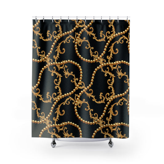 LUXUS GOLDSCHMUCK BAROCK • Hochwertiger, Schöner Duschvorhang 180x200 cm SCHWARZ