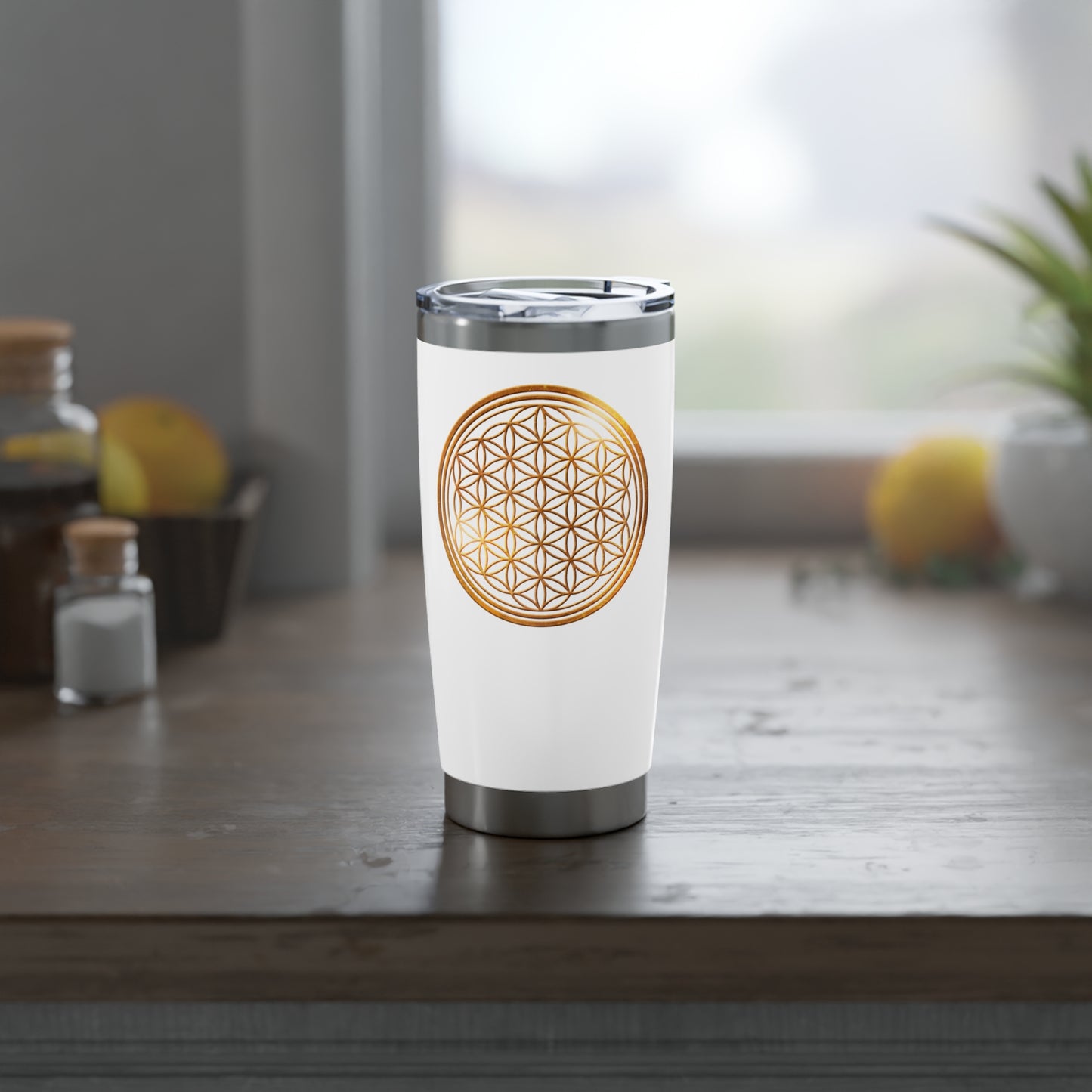 BLUME DES LEBENS • Goldoptik • Thermo-Reisebecher XL • 590 ml • Tumbler Weiß Vagabond