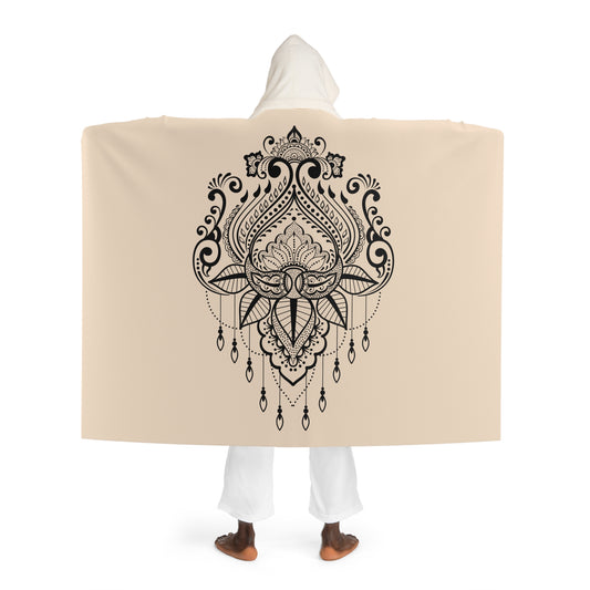 FLORALES ORNAMENT LUXURIÖS • Kapuzen Kuscheldecke Beige Creme • Wohndecke Sherpa 130cm x 180cm