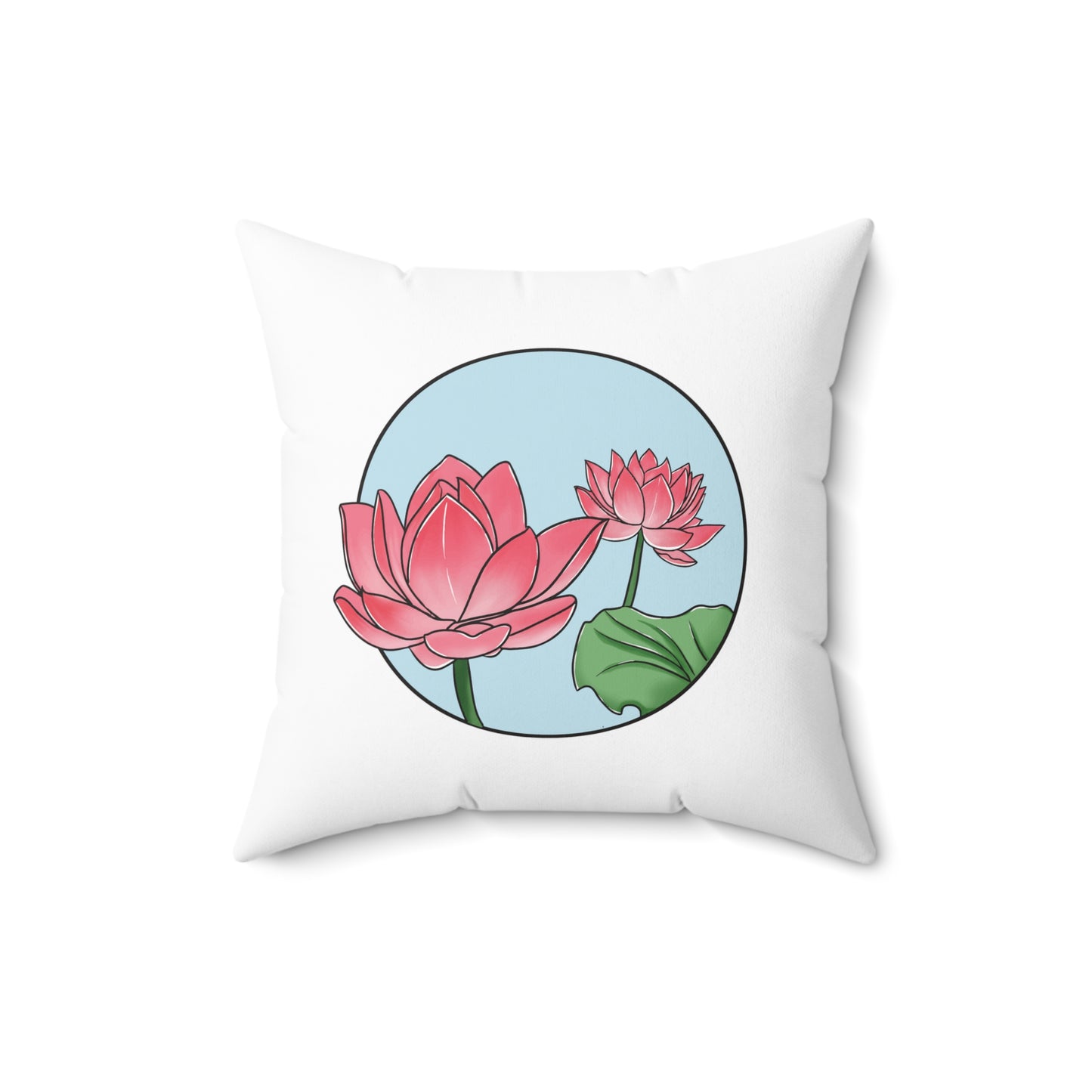 LOTUSBLÜTEN PINK ROSA ZEICHNUNG • Deko Kissen mit Reißverschluss Quadratisch Weiss