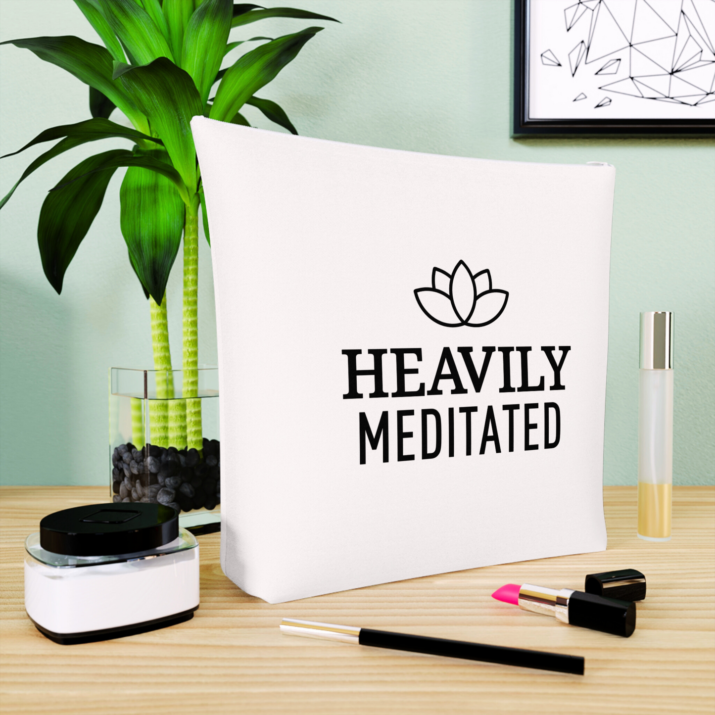 HEAVILY MEDITATED • Kosmetiktasche mit Yoga Spruch • Handtaschen Organizer • 100% Baumwolle 🌱 - YOGA SANTA