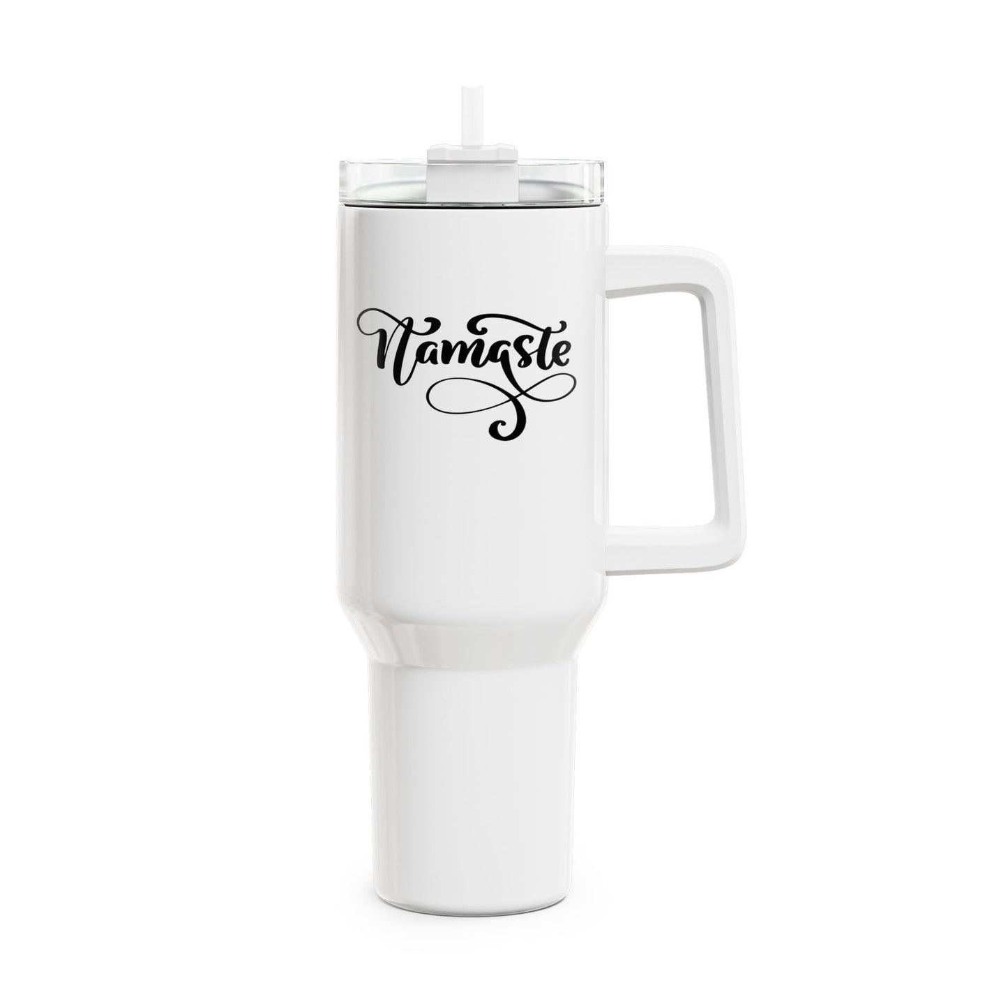 NAMASTE YOGA SPRUCH SCHÖN GESCHRIEBEN • Tumbler mit Henkel & Strohhalm • XXL Reisebecher 1,2L - YOGA SANTA