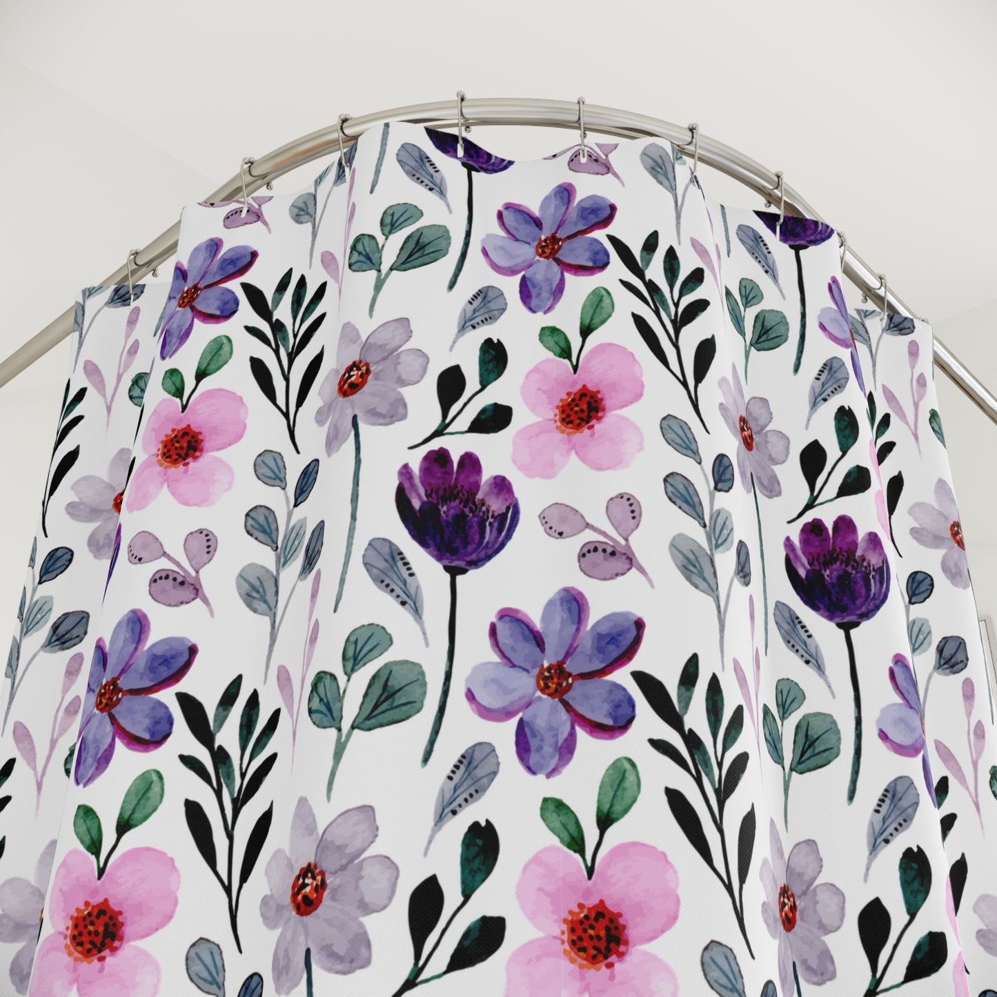 BLUMENMUSTER LILA ROSA • Hochwertiger, Schöner Duschvorhang 180x200 cm Weiss
