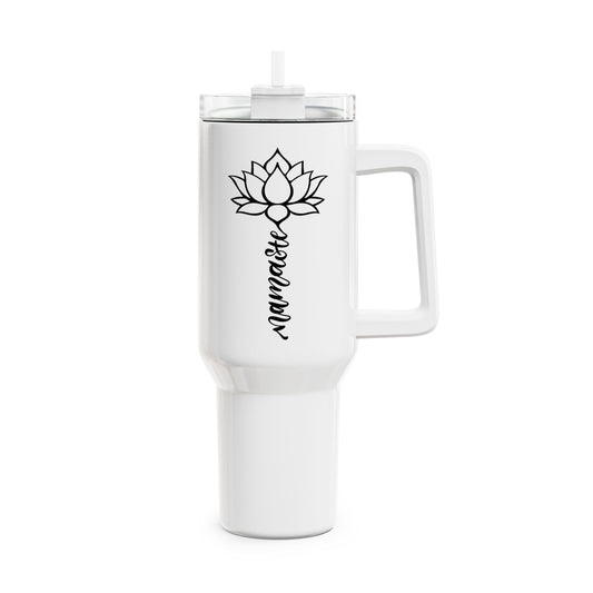 NAMASTE SPRUCH LOTUSBLUME PFLANZENBLÜTE • Tumbler mit Henkel & Strohhalm • XXL Reisebecher 1,2L - YOGA SANTA