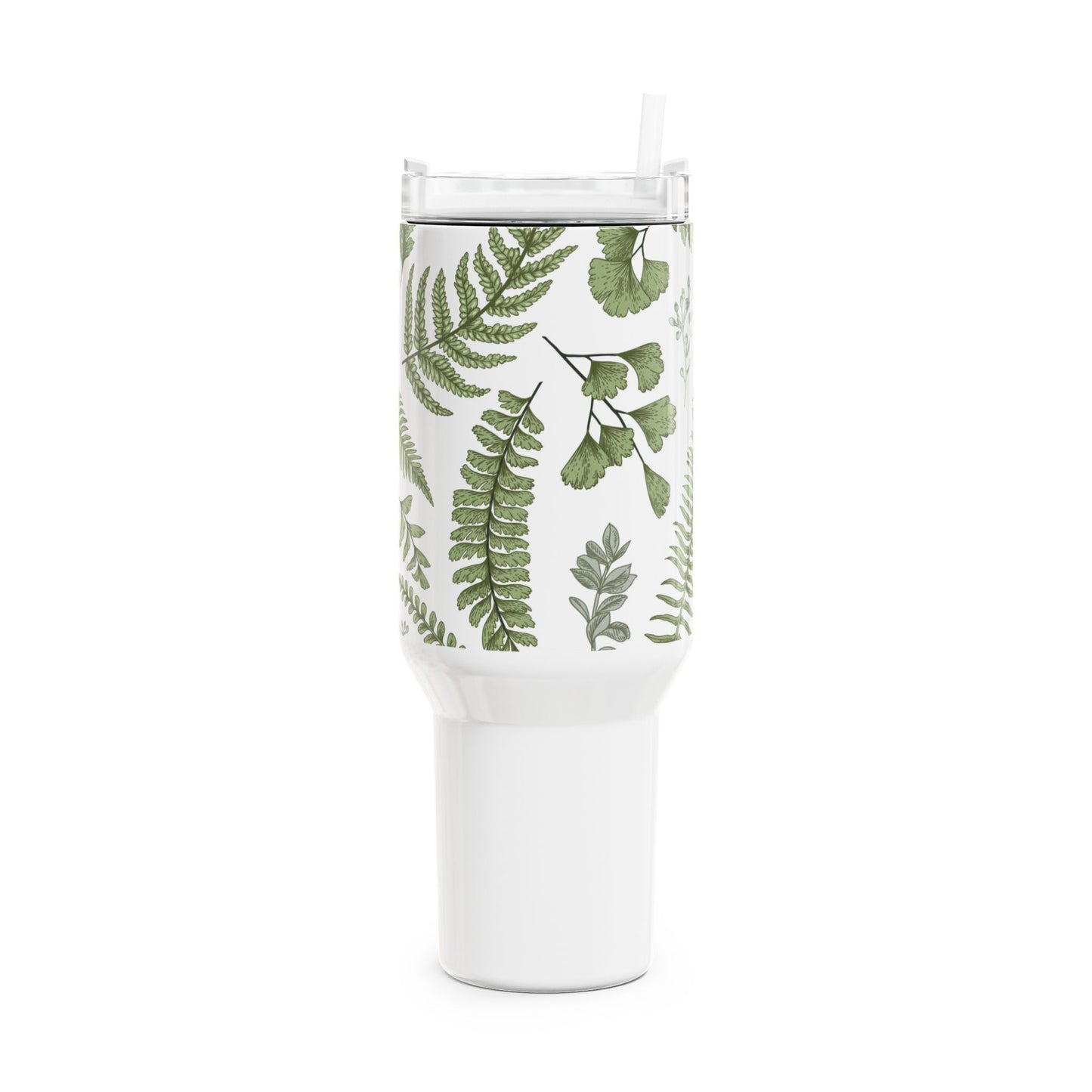 GRÜNE BLÄTTER FARN PFLANZENMOTIV • Tumbler mit Henkel & Strohhalm • XXL Reisebecher 1,2L