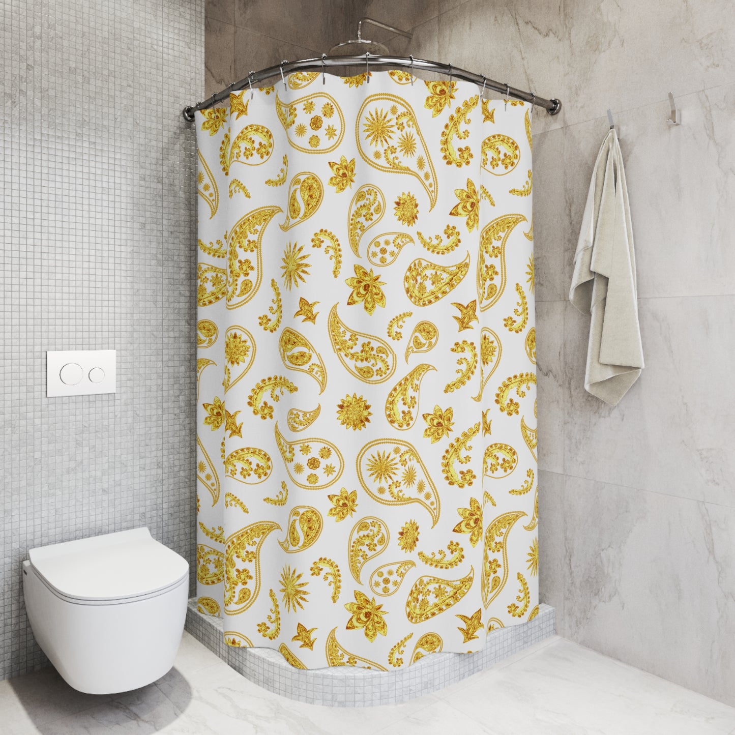 PAISLEY MUSTER GELBGOLD LUXURIÖS • Hochwertiger, Schöner Duschvorhang 180x200 cm