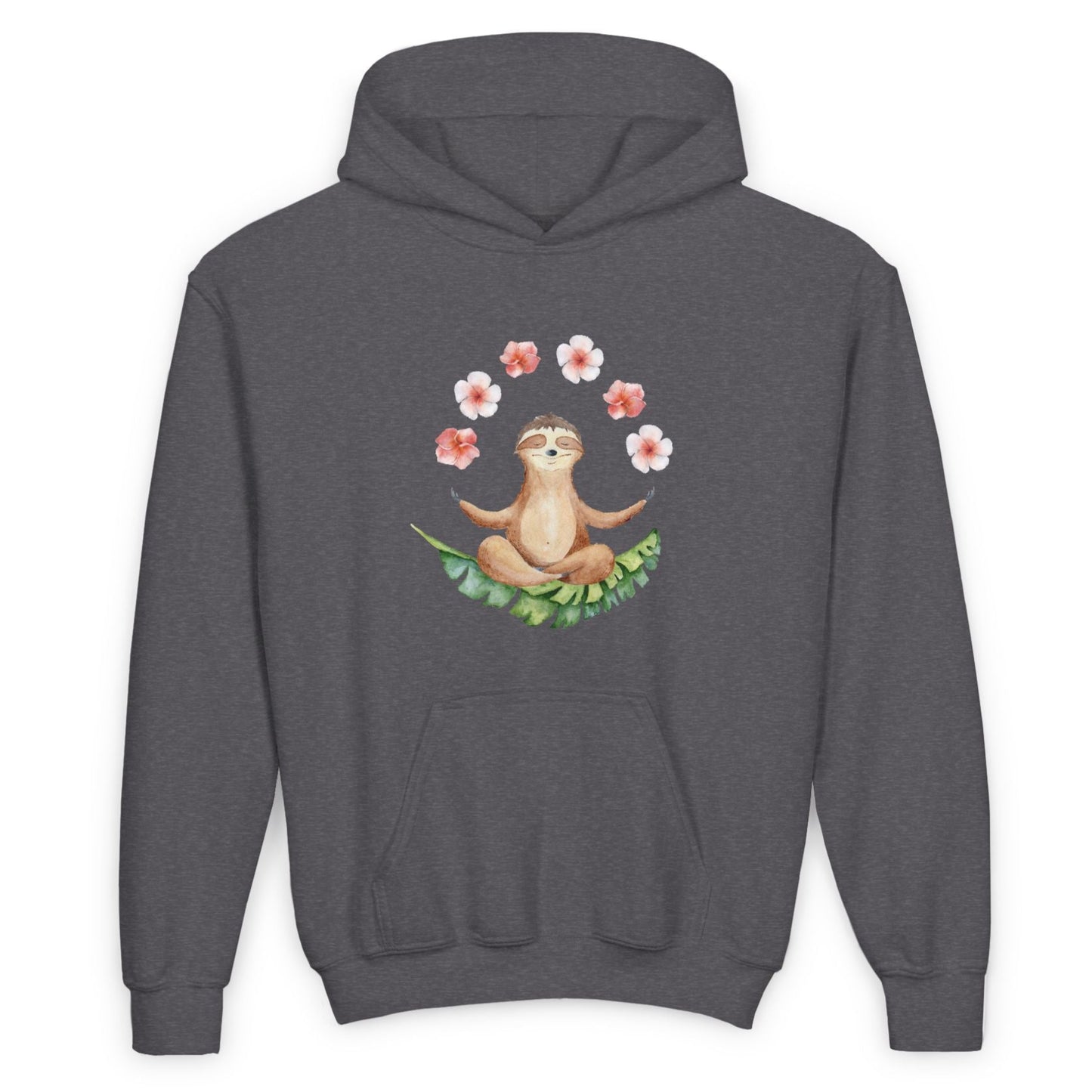 FAULTIER MEDITATION TIERYOGA NIEDLICH SÜß MIT BLUMEN • Kinder Hoodie für Mädchen & Jungen (7–16 Jahre) | Kuschelweiche Baumwolle 🌿
