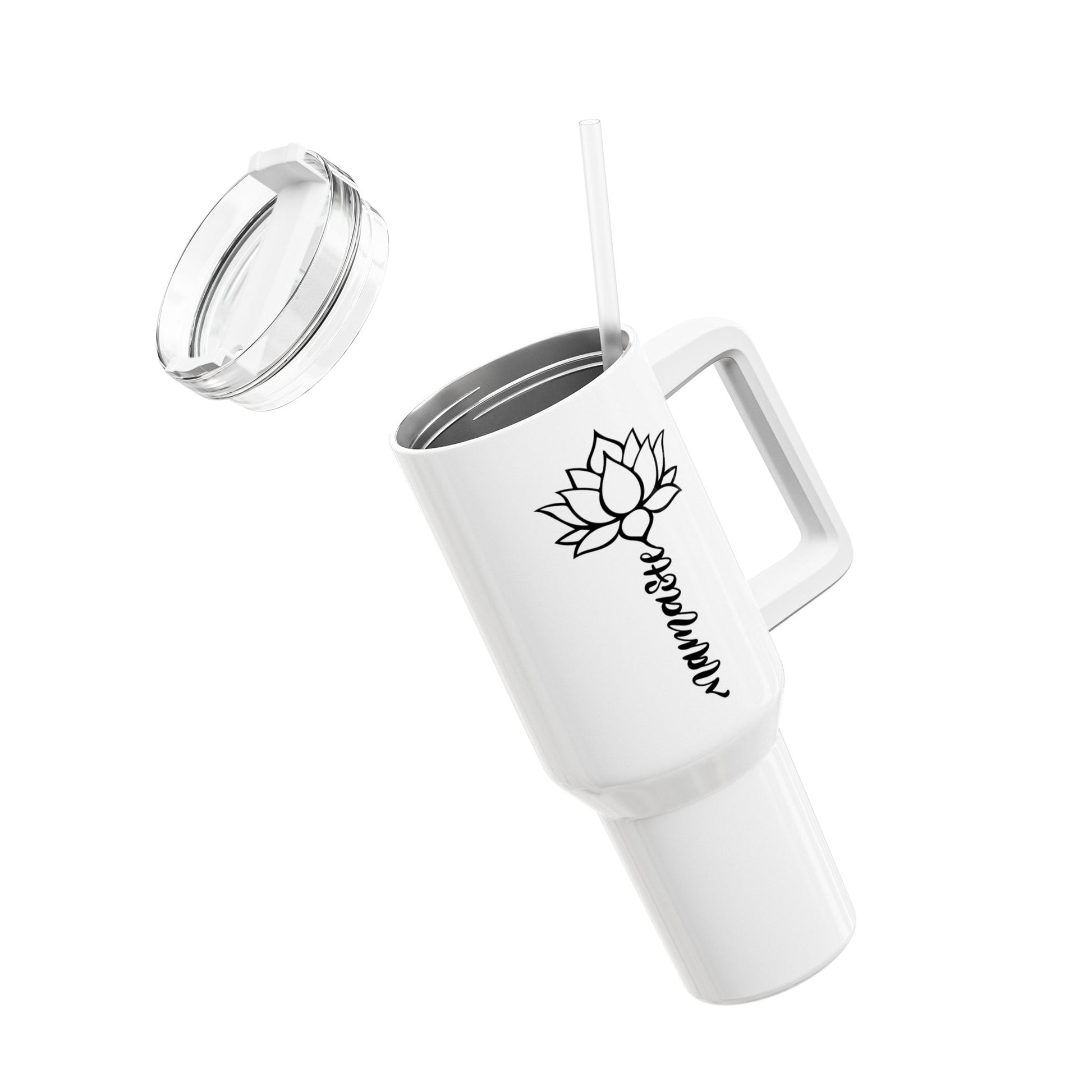 NAMASTE SPRUCH LOTUSBLUME PFLANZENBLÜTE • Tumbler mit Henkel & Strohhalm • XXL Reisebecher 1,2L - YOGA SANTA