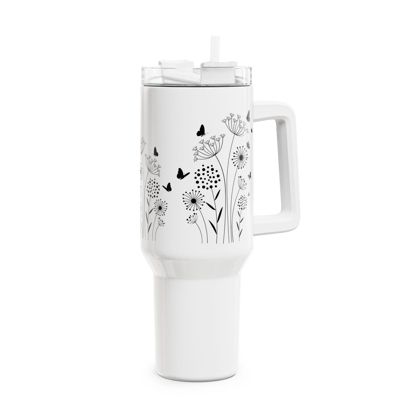 SCHMETTERLINGE IN BLUMENWIESE SÜß • Tumbler mit Henkel & Strohhalm • XXL Reisebecher 1,2L