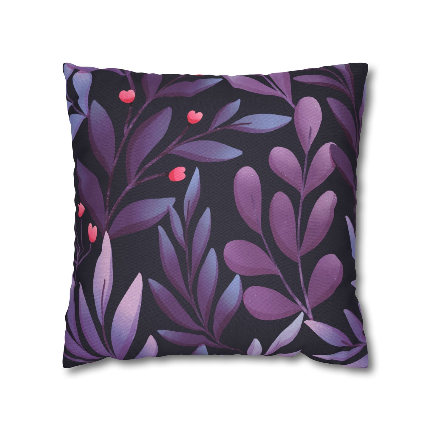 BLÄTTER FLORAL LILA VIOLET • Deko Kissenbezug mit Reißverschluss Quadratisch Schwarz