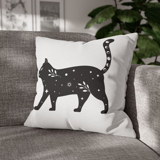 KATZE BLUMEN STERNENHIMMEL • Deko Kissenbezug mit Reißverschluss Quadratisch Weiß