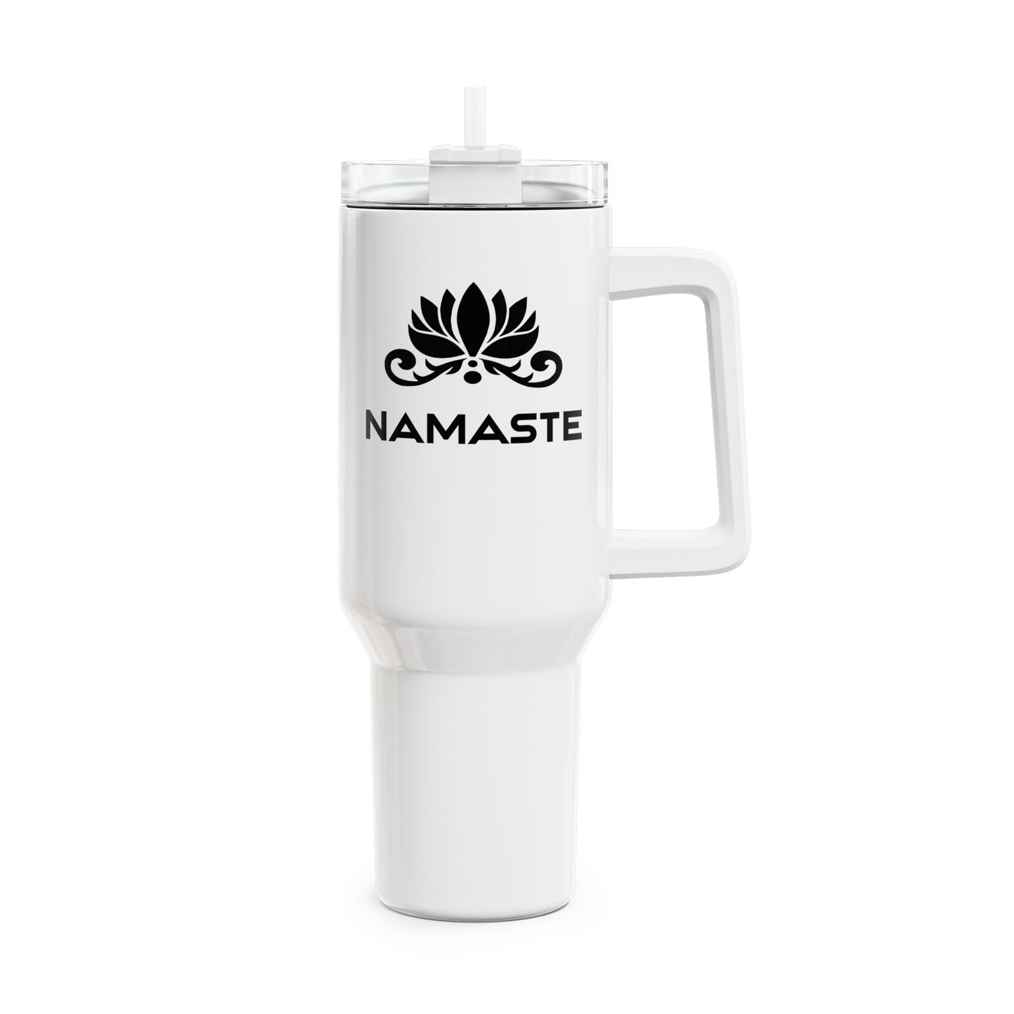 NAMASTE SPRUCH YOGA LOTUSBLÜTE • Tumbler mit Henkel & Strohhalm • XXL Reisebecher 1,2L