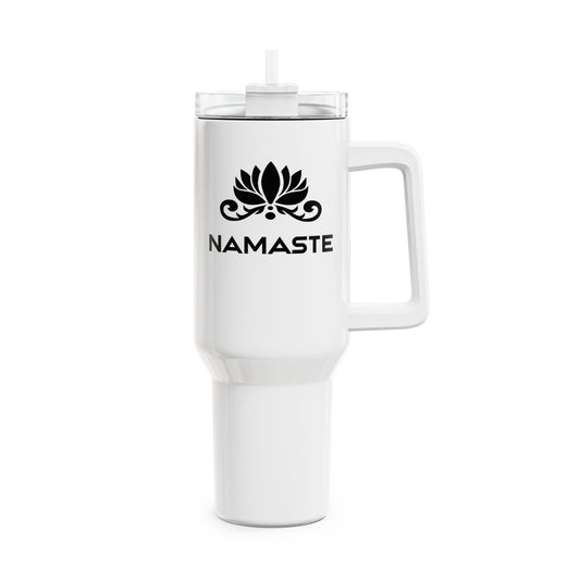NAMASTE SPRUCH YOGA LOTUSBLÜTE • Tumbler mit Henkel & Strohhalm • XXL Reisebecher 1,2L
