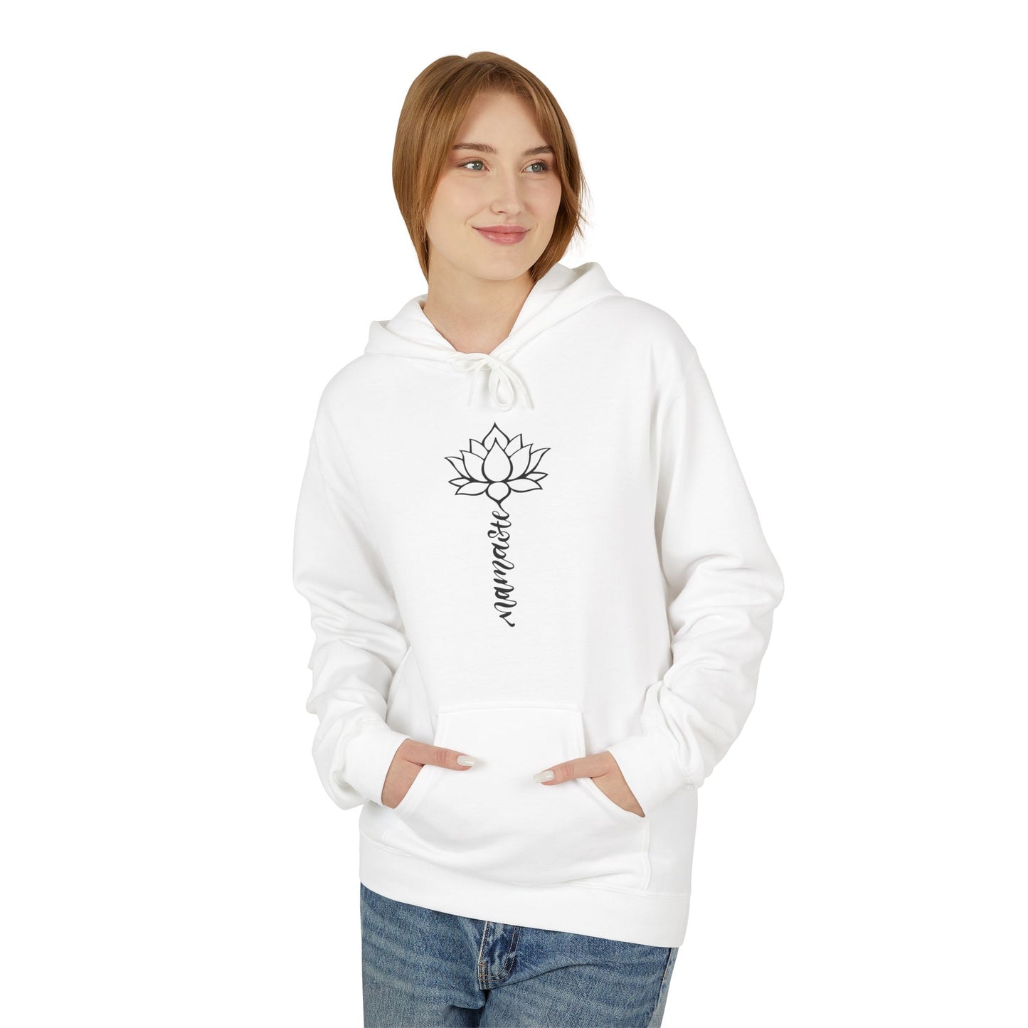 NAMASTE SCHRIFT LOTUSBLÜTEN LOTUSBLUME • BUDDHISTISCHER, HINDUISTISCHER, SANSKRIT YOGA Hoodie für Damen & Herren Fleece Kuschelweich • Baumwolle 🌿