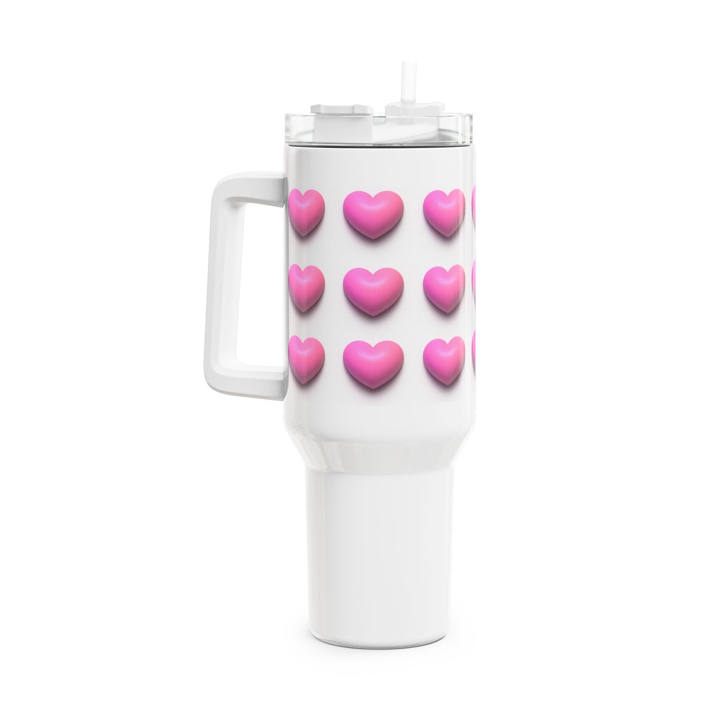 HERZEN MUSTER PINK 3D Illusion • Tumbler mit Henkel & Strohhalm • XXL Reisebecher 1,2L
