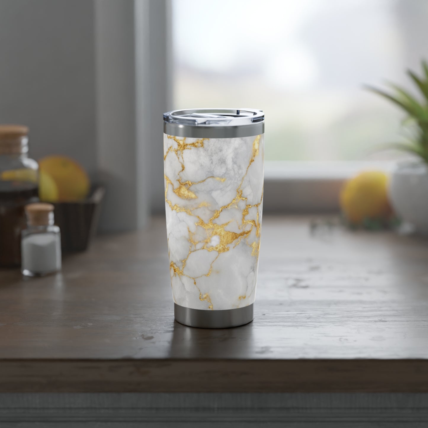 GOLDOPTIK MARMOR Luxus Getränkebecher • Thermo-Reisebecher XL • 590 ml • Tumbler Vagabond
