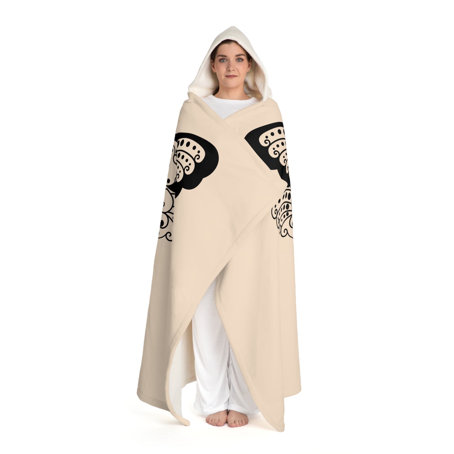 LIBELLE • Kapuzen Kuscheldecke Beige Creme • Wohndecke Sherpa 130cm x 180cm