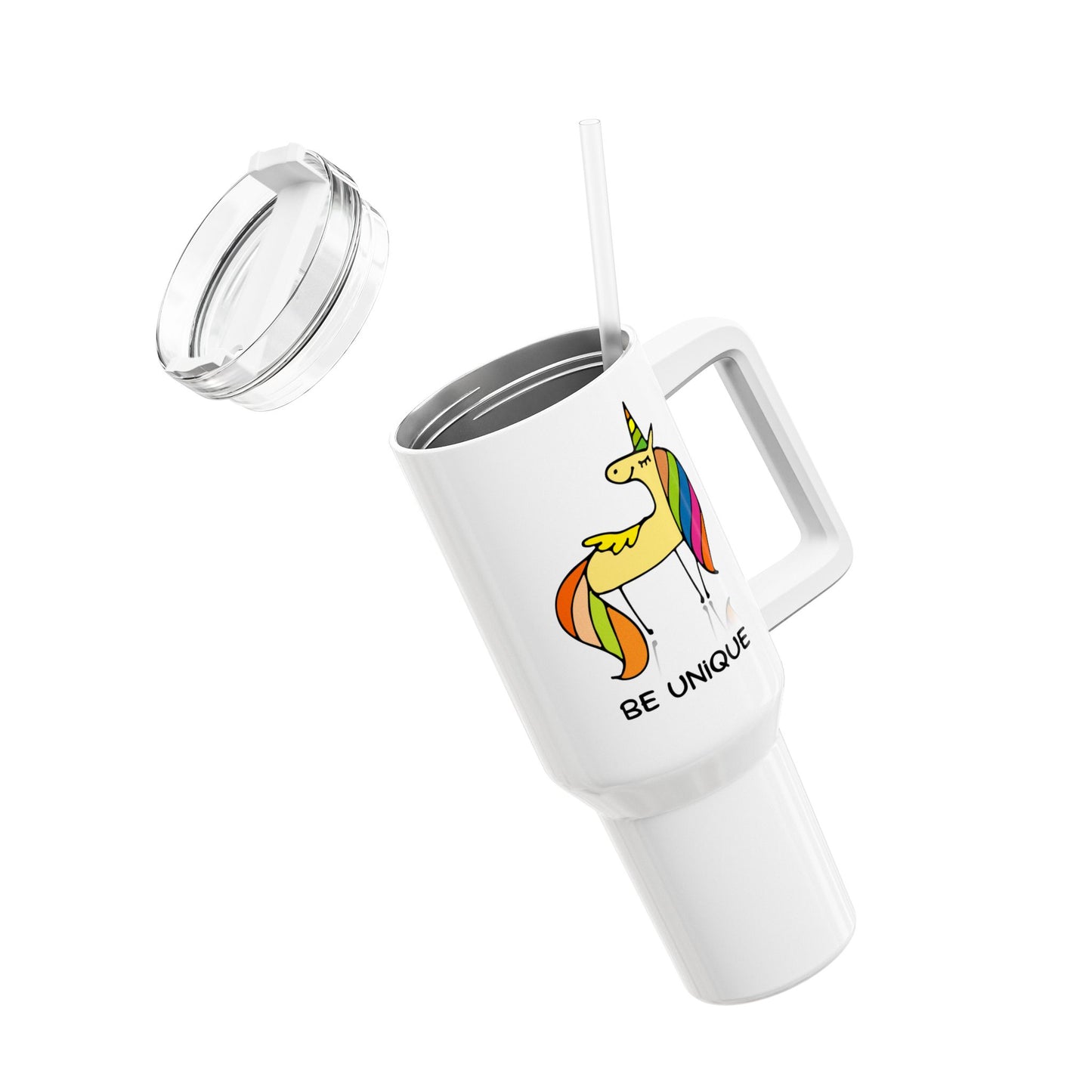 BE UNIQUE EINHORN REGENBOGEN • Tumbler mit Henkel & Strohhalm • XXL Reisebecher 1,2L - YOGA SANTA