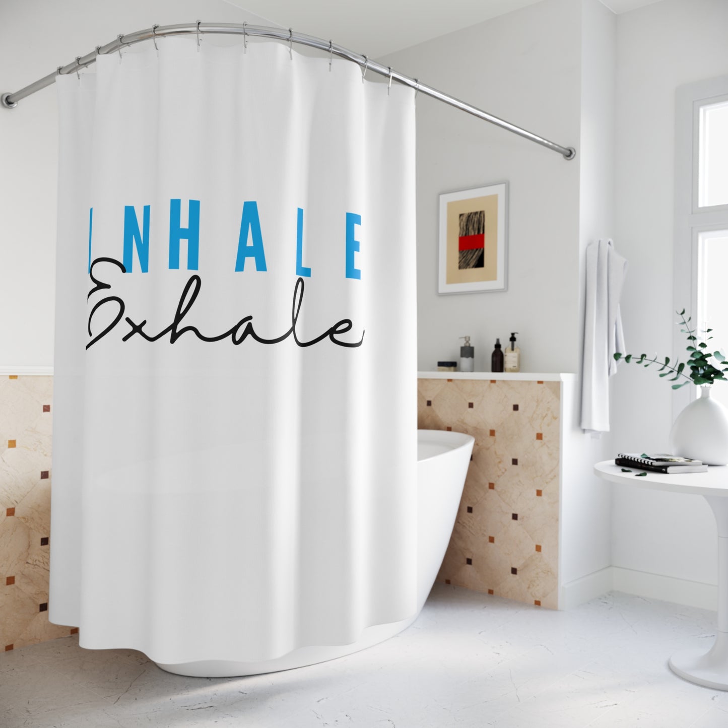 INHALE EXHALE • YOGA SPRUCH ATEMMEDITATION • Duschvorhang 180x200 cm Weiss