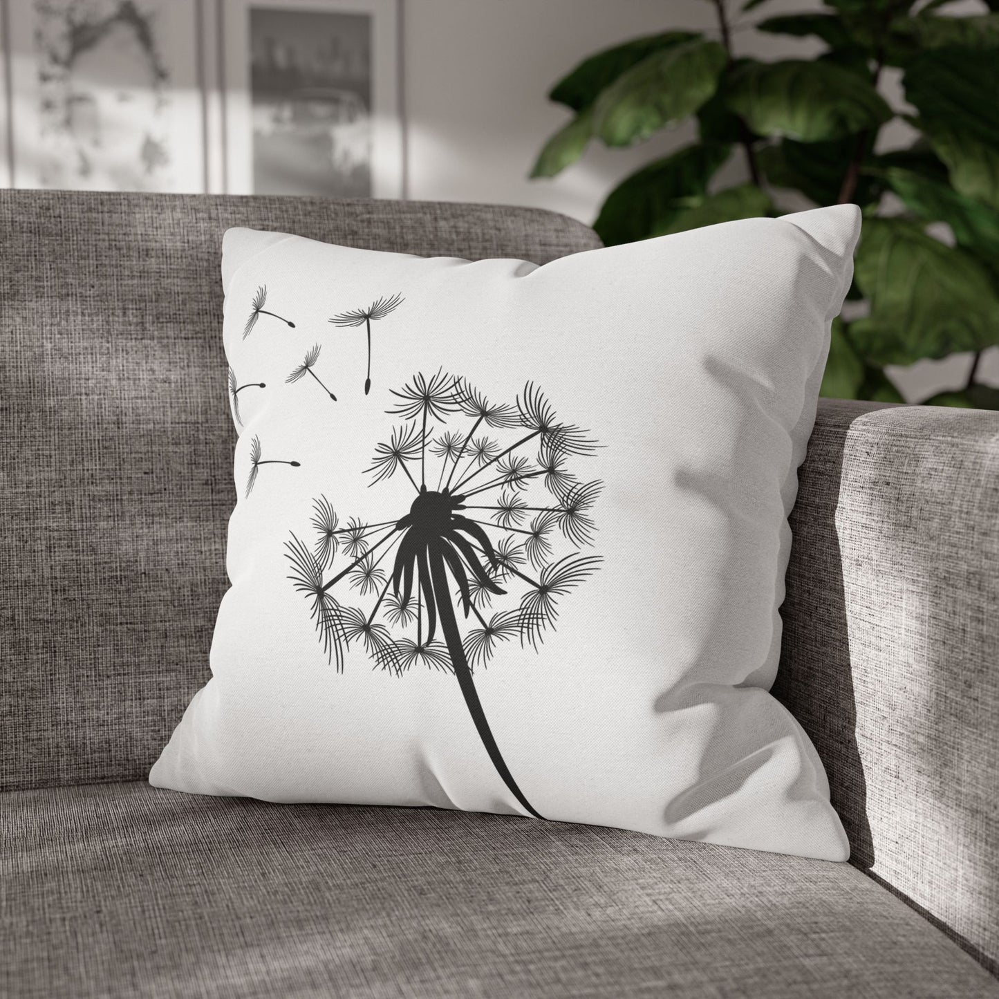 PUSTEBLUME BLUMENMOTIV • Deko Kissenbezug mit Reißverschluss Quadratisch Weiß