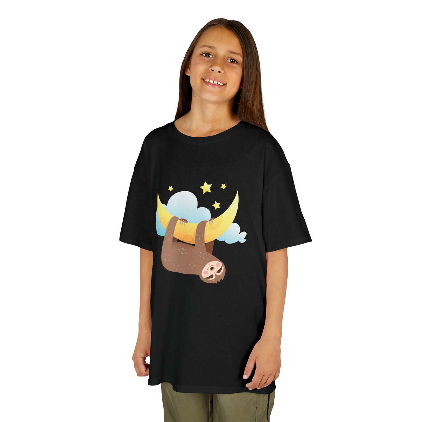 FAULTIER SLOT HÄNGT IM MOND STERNE NIELDICH SÜßES COMIC TIER • Pijama Schlafoberteil Oversize Kinder T-Shirt Mädchen Jungen • BIO Baumwolle 🌿