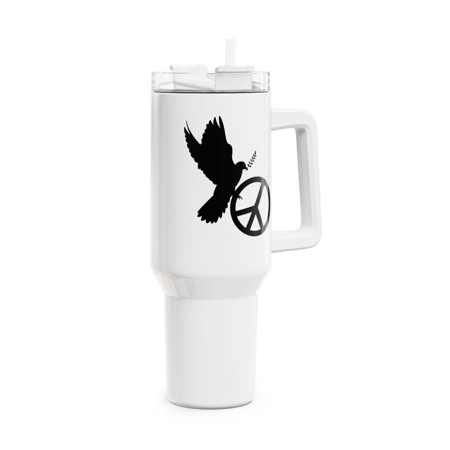 PEACE ZEICHEN FRIEDENSTAUBE - FRIEDENSBOTSCHAFT • Tumbler mit Henkel & Strohhalm • XXL Reisebecher 1,2L - YOGA SANTA