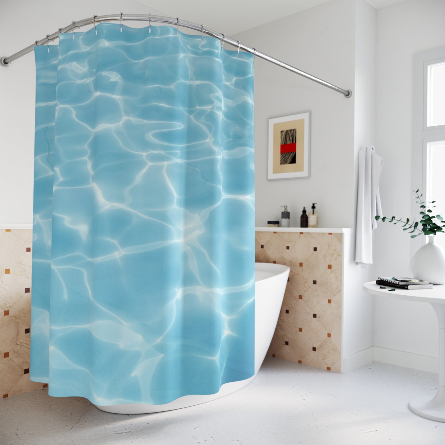 MEER WASSER POOL • Hochwertiger, Schöner Duschvorhang 180x200 cm Weiss