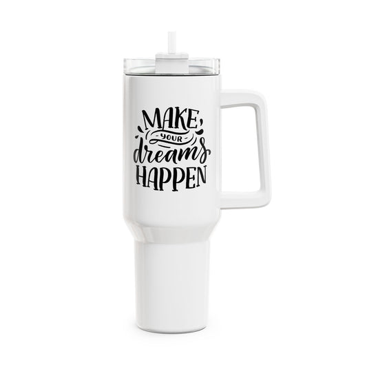 MAKE YOUR DREAMS HAPPEN  • Motivation Spruch • Tumbler mit Henkel & Strohhalm • XXL Reisebecher 1,2L - YOGA SANTA