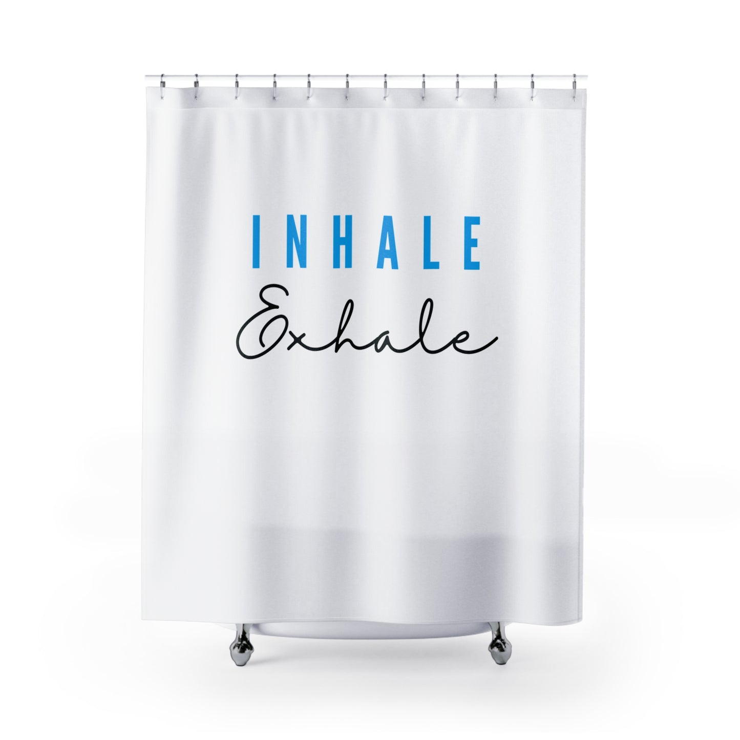 INHALE EXHALE - YOGA ATEMMEDITATION • Hochwertiger, Schöner Duschvorhang 180x200 cm Weiss