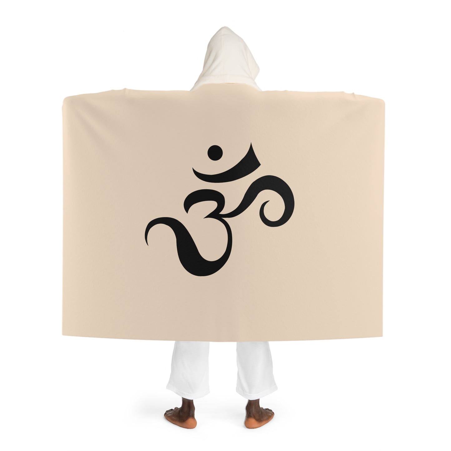 OM ZEICHEN OHM SPIRITUELL YOGA • Kapuzen Kuscheldecke Beige Creme • Wohndecke Sherpa 130cm x 180cm
