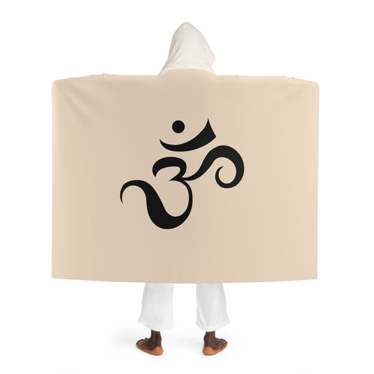 OM ZEICHEN OHM SPIRITUELL YOGA • Kapuzen Kuscheldecke Beige Creme • Wohndecke Sherpa 130cm x 180cm