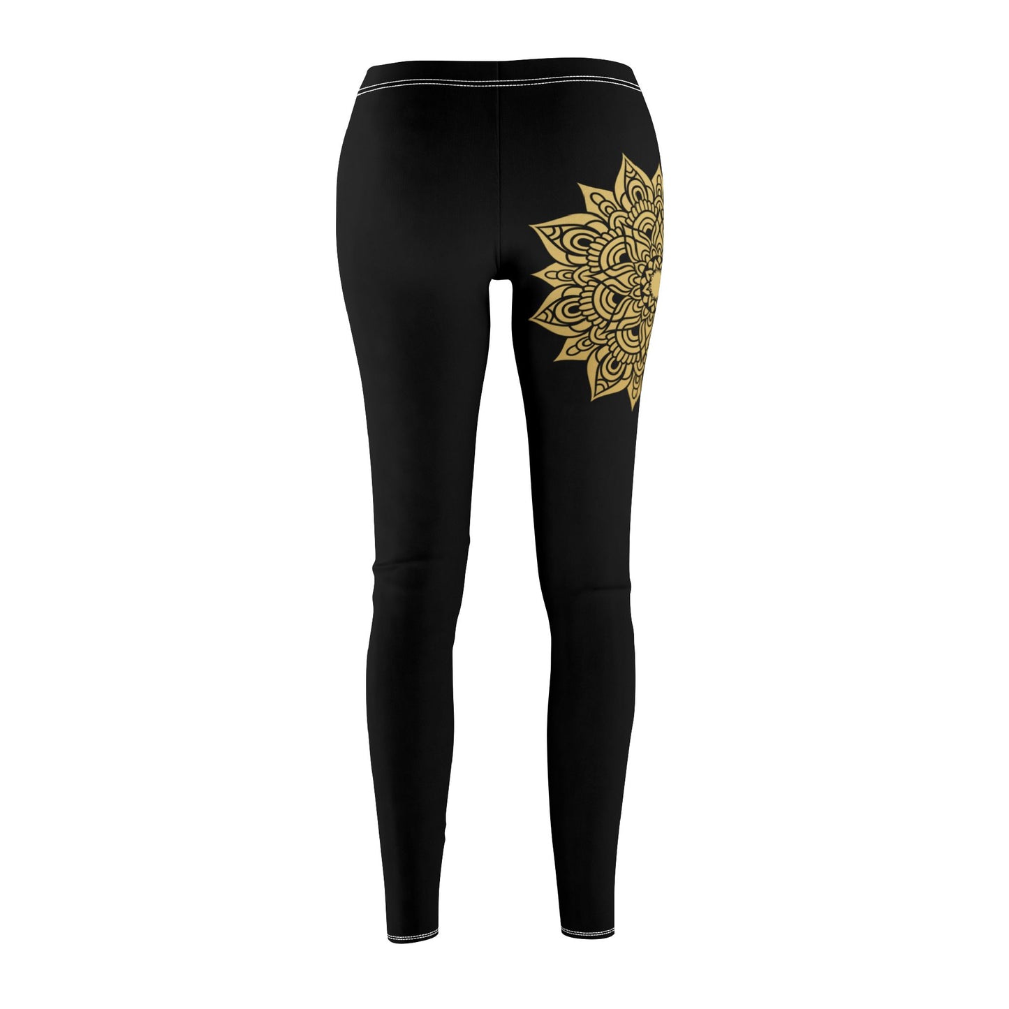 MANDALA BLUME GOLDGELB - Boho Style - Hippie Schwarze Damen Leggins • Beste Leggings für Sport & Alltag
